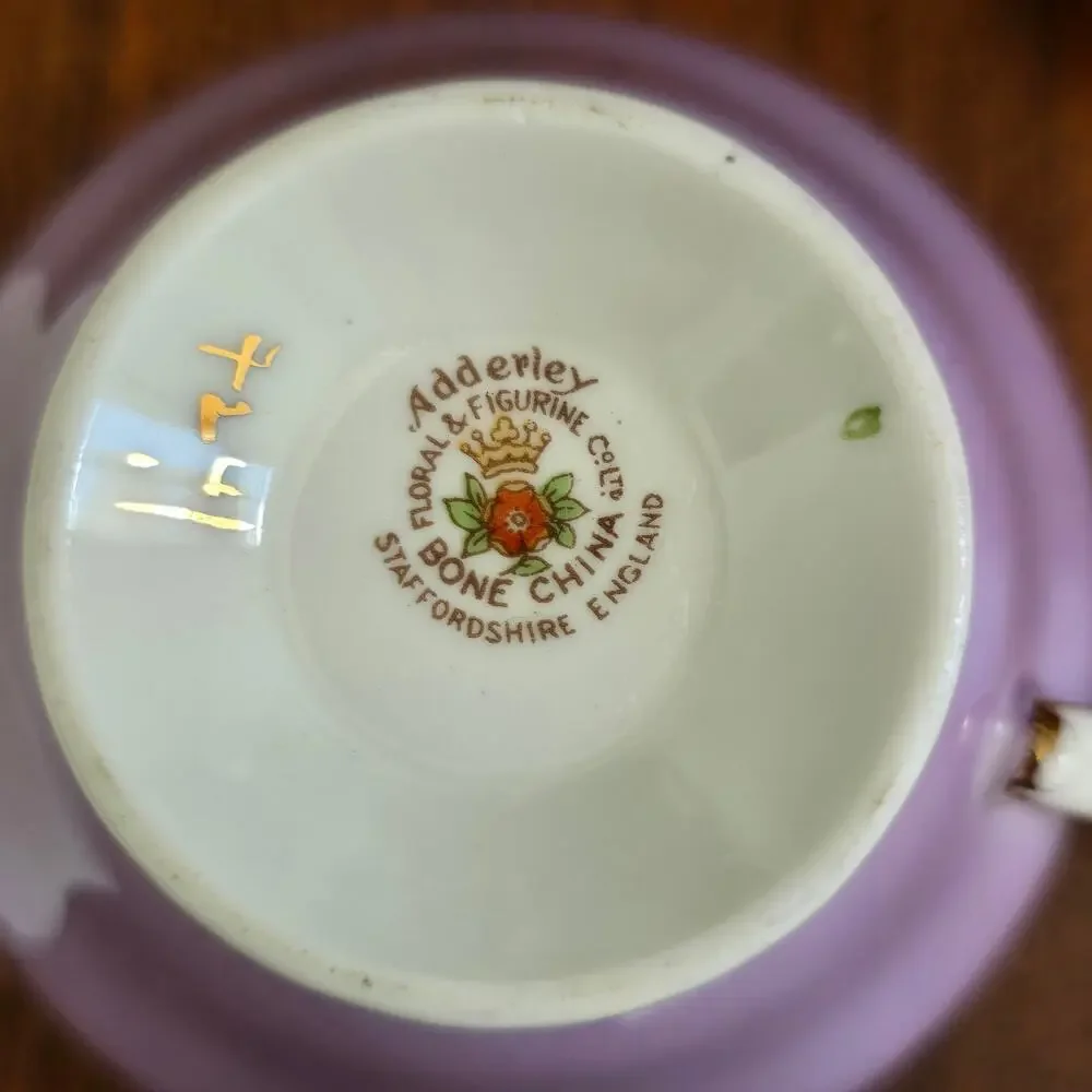 Vintage Adderley Bone China Tea Cup and Saucer Lavender Chrysanthemum Cottage